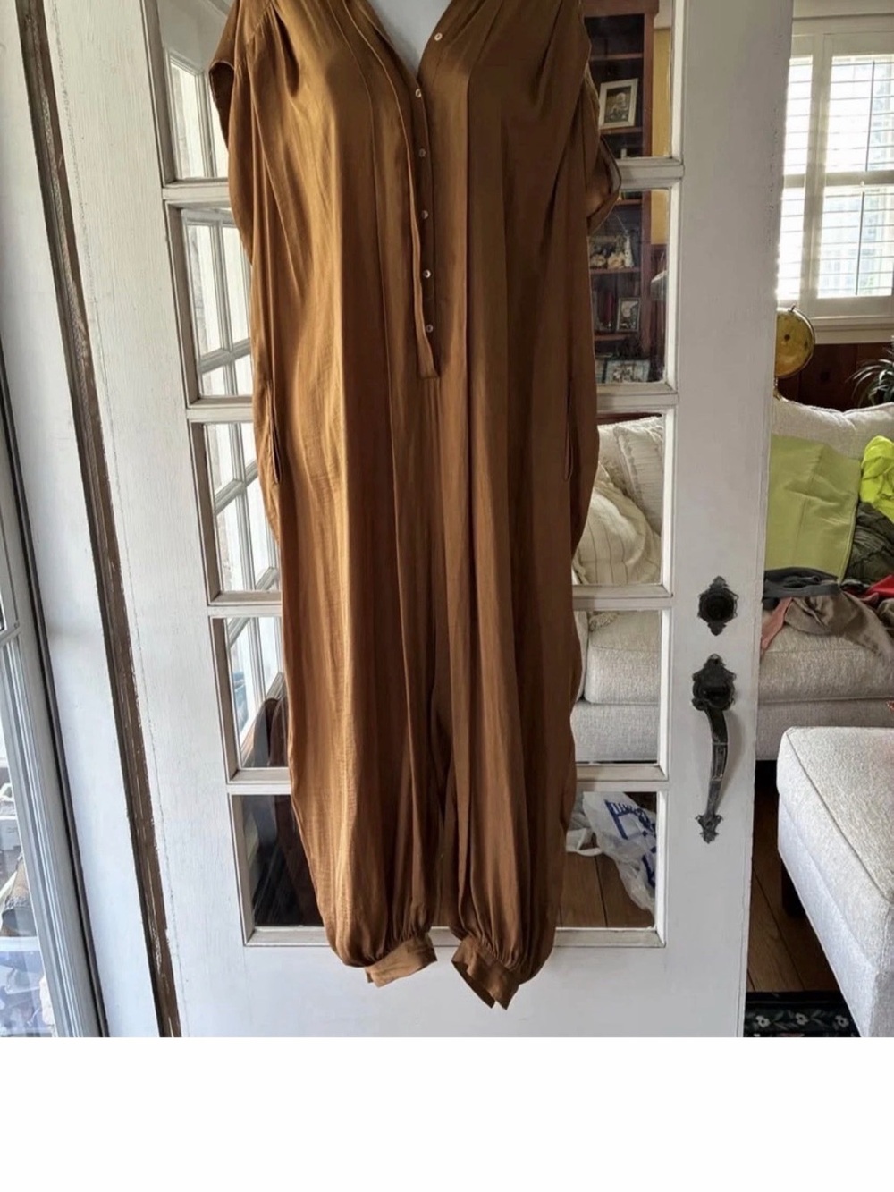 Zara Brown Relaxed Button-Front Jumpsuit